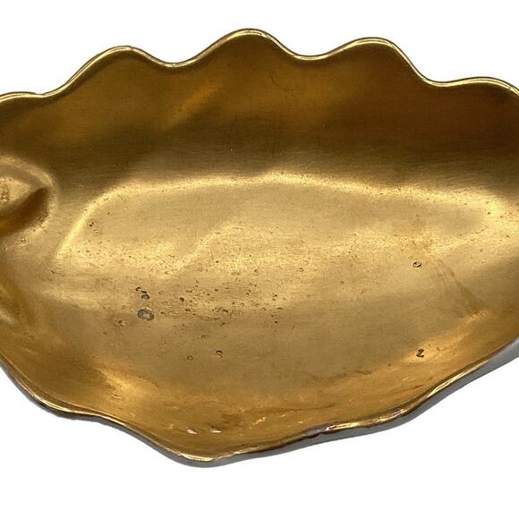 Vintage MCM 1960s Leaf Shaped Dish/Trinket Tray Gold Tone on White Porcelain - Picture 5 of 10